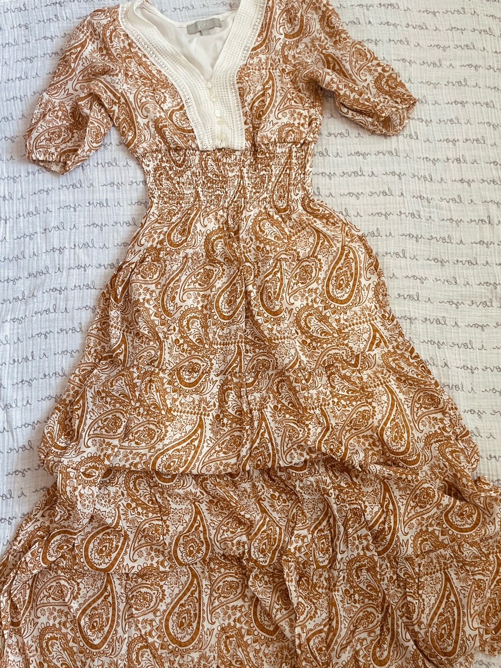 Women's Paisley Smocked Waist Maxi Dress - Cream & Orange-Brown